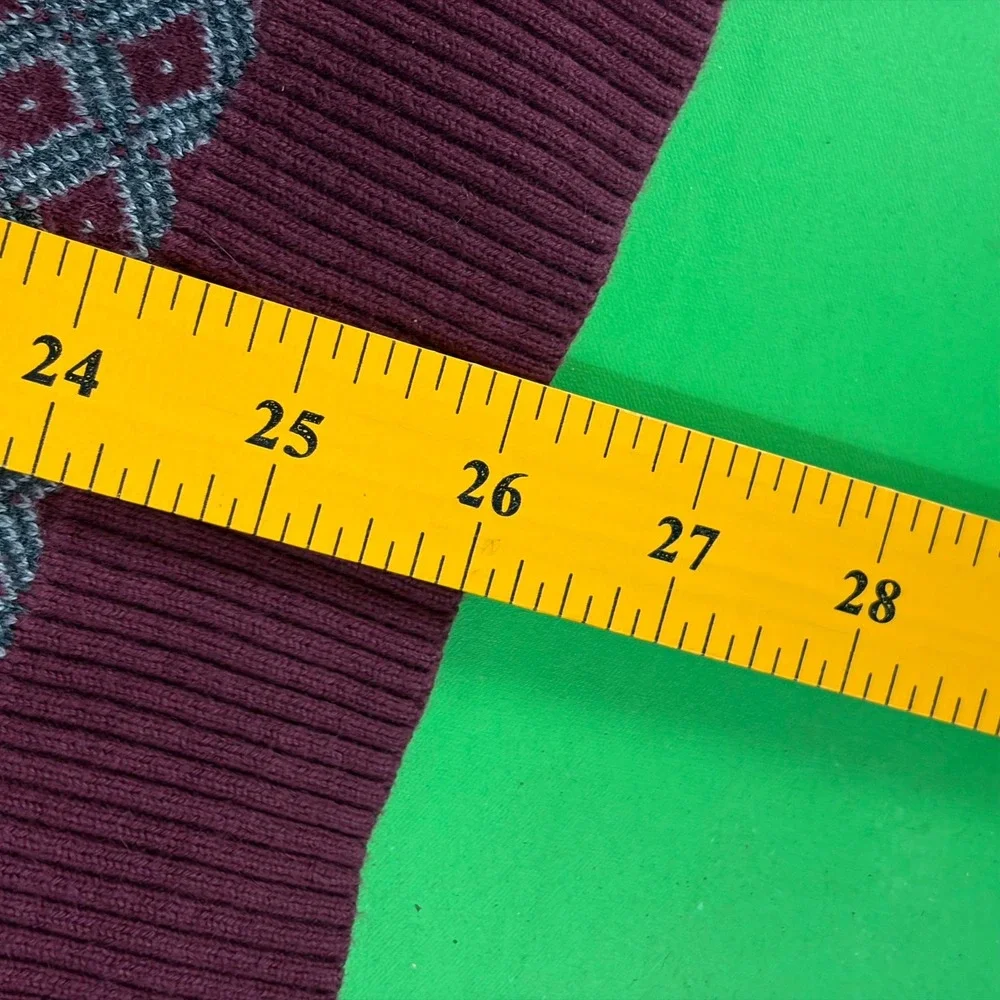 Tasso Elba 1/4 Zip Cotton Sweater Mens L Burgundy Geometric AOP Elbow Patches